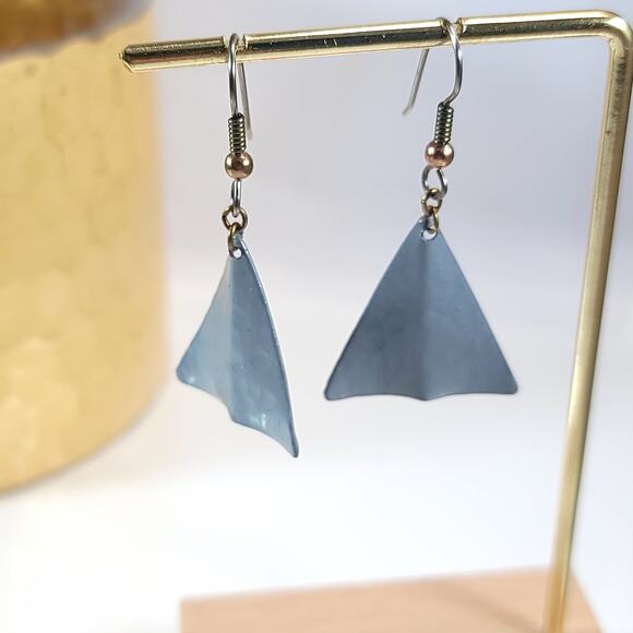 Blue Geometric Triangular Dangle Earrings, Minimalist Jewelry with Modern Design - Picture 1 of 10